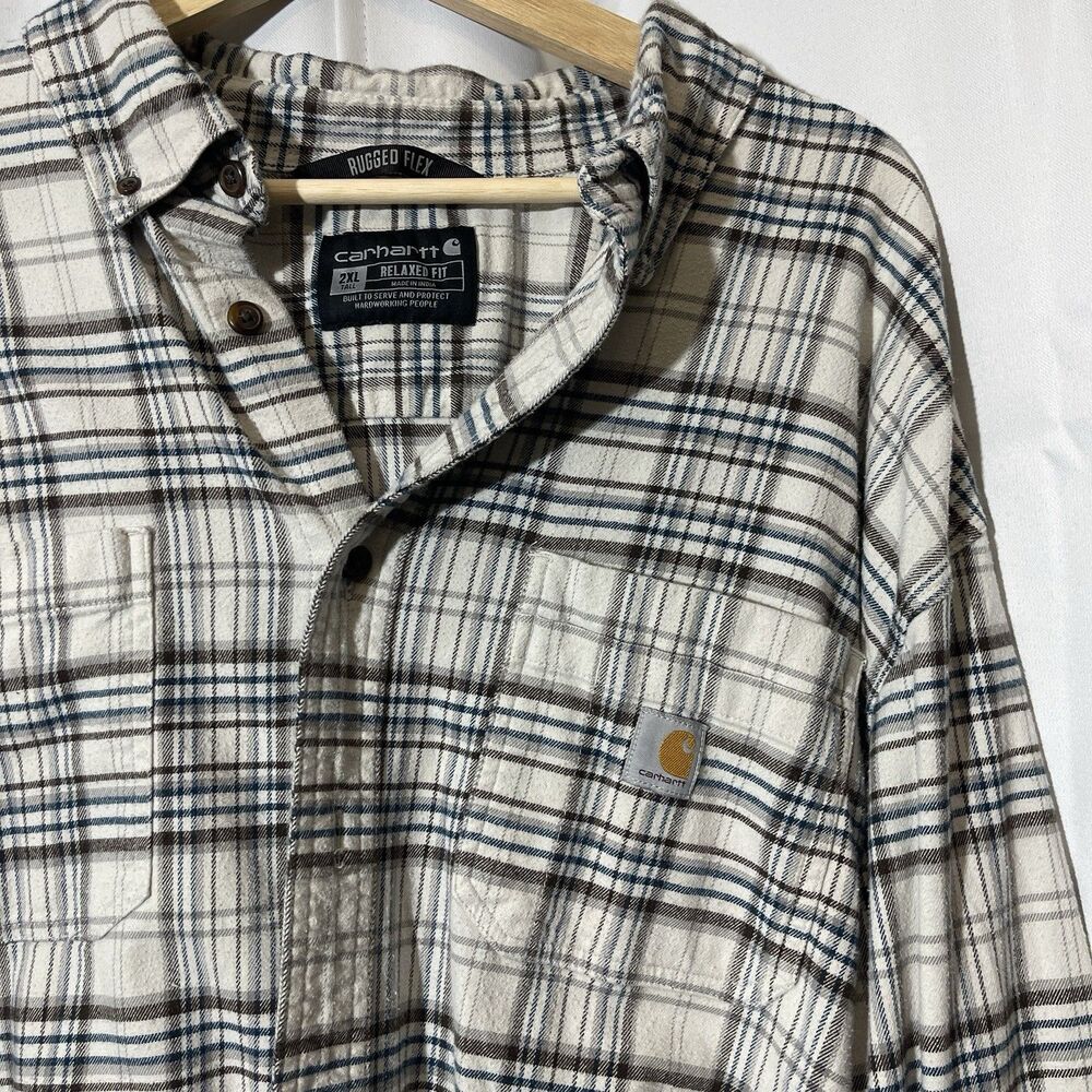 Carhartt‎ Rugged Flex Flannel Shirt Mens 2XLT Relaxed Fit White TW4448-M Work